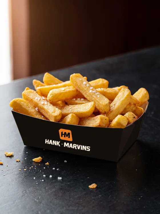 Chips, served in Hank Marvins packaging