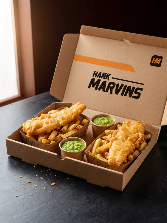 Chippy tea for two, served in Hank Marvins packaging