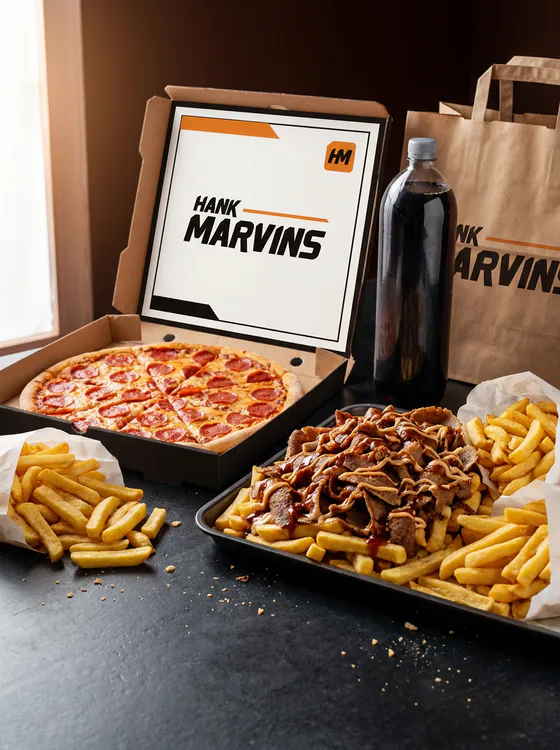 Family feast, served in Hank Marvins packaging