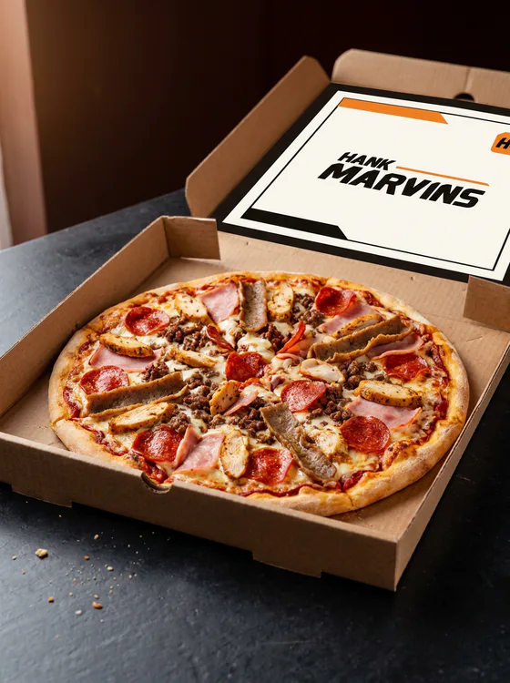 Meat feast, served in Hank Marvins packaging